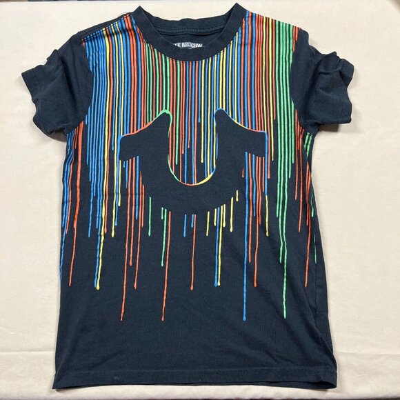 True Religion Kids Shirt Size Medium Short Sleeve T Shirt (10-12) Black Big Logo - Picture 1 of 8